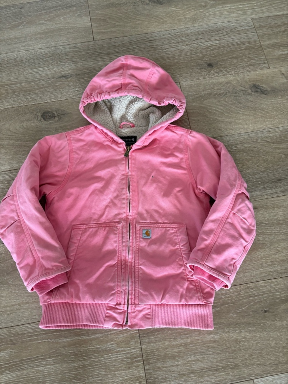 Carhartt Kids Pink Hooded Sherpa-Lined Puffer Jacket